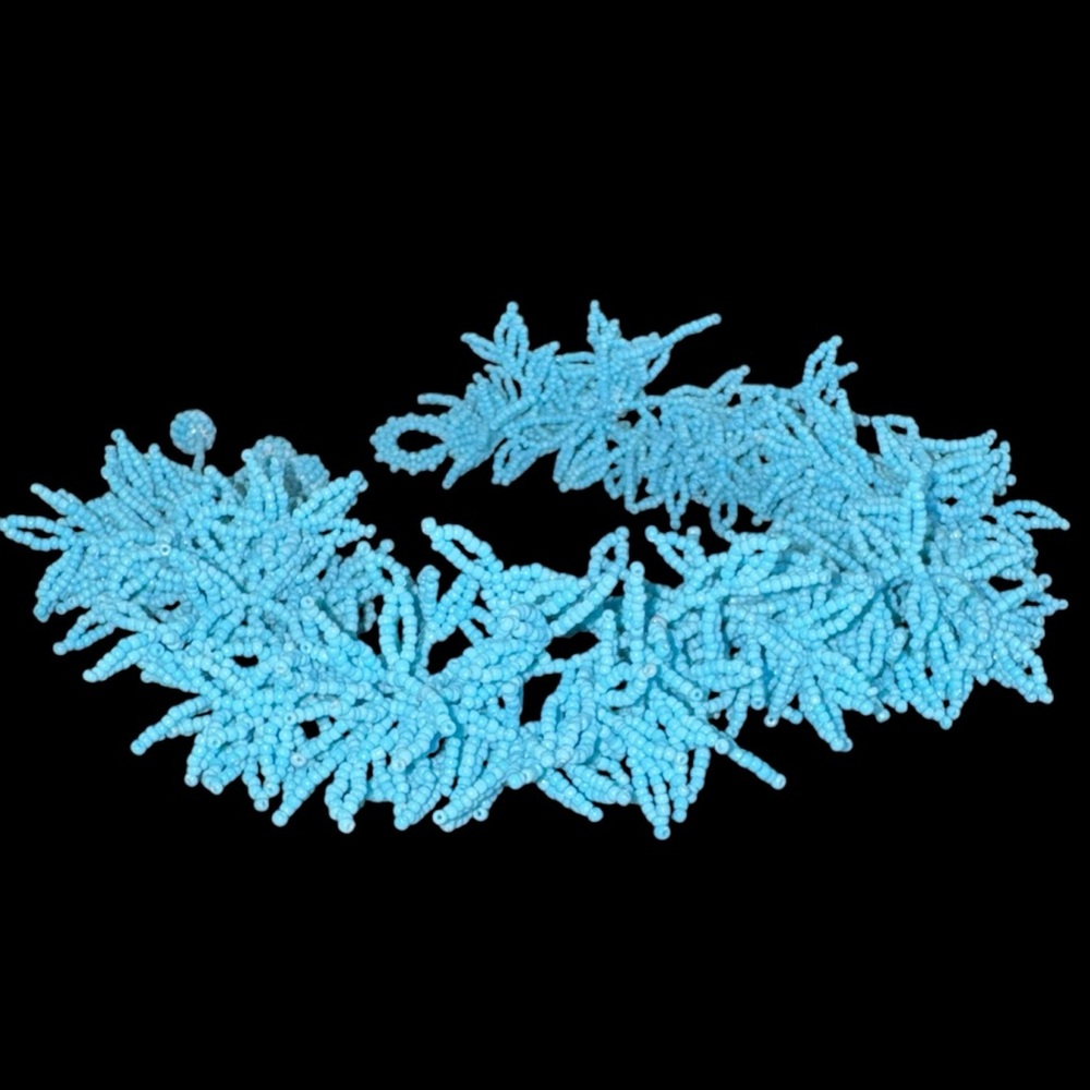 Blue Coral Designed Glass Beaded Fringe Necklace - Picture 5 of 15